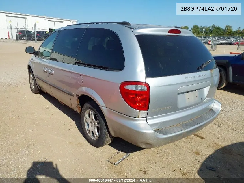 2002 Dodge Grand Caravan Ex VIN: 2B8GP74L42R701720 Lot: 40319447