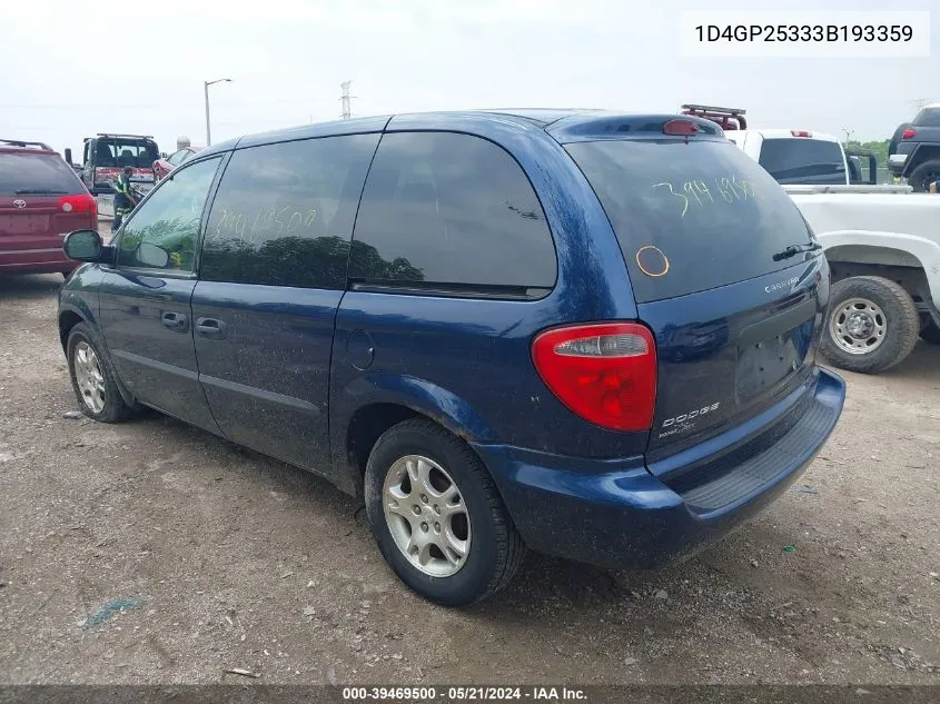 2003 Dodge Caravan Se VIN: 1D4GP25333B193359 Lot: 39469500