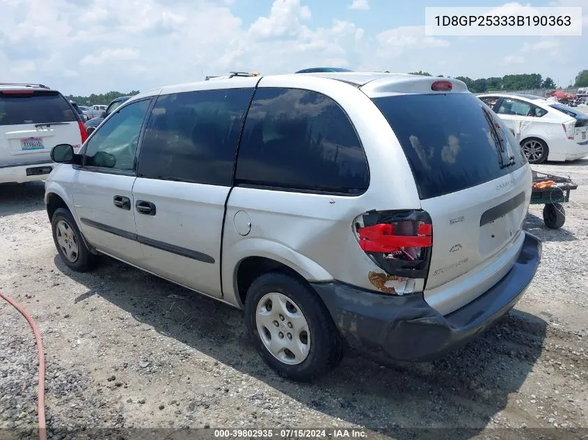 2003 Dodge Caravan Se VIN: 1D8GP25333B190363 Lot: 39802935