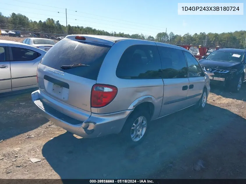 2003 Dodge Grand Caravan Se VIN: 1D4GP243X3B180724 Lot: 39914443