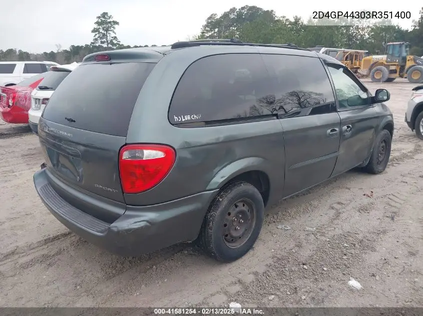 2003 Dodge Grand Caravan Sport VIN: 2D4GP44303R351400 Lot: 41581254