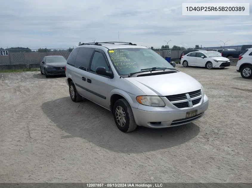 2005 Dodge Caravan Se VIN: 1D4GP25R65B200389 Lot: 12007857