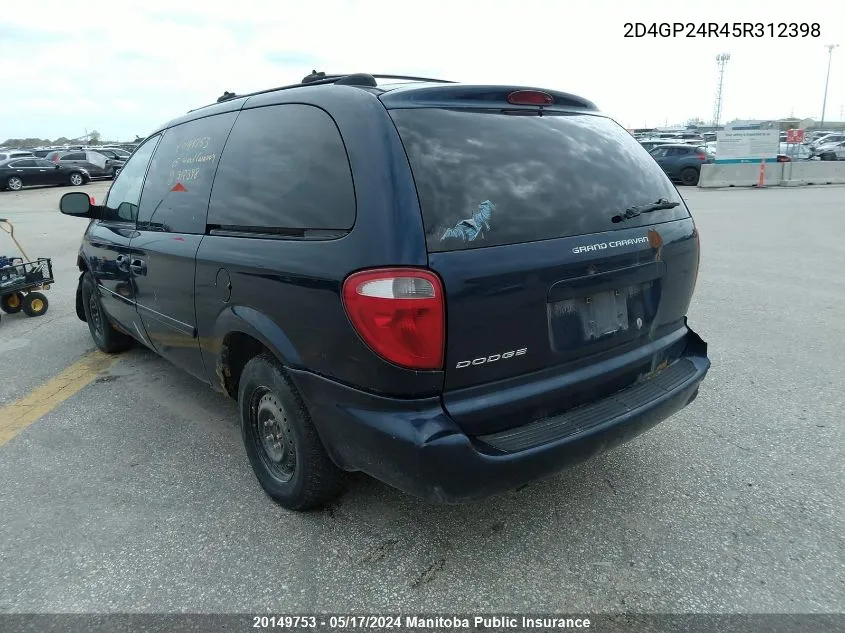 2005 Dodge Grand Caravan Se VIN: 2D4GP24R45R312398 Lot: 20149753