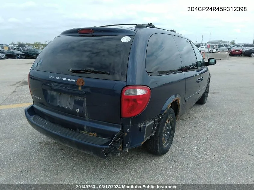 2005 Dodge Grand Caravan Se VIN: 2D4GP24R45R312398 Lot: 20149753