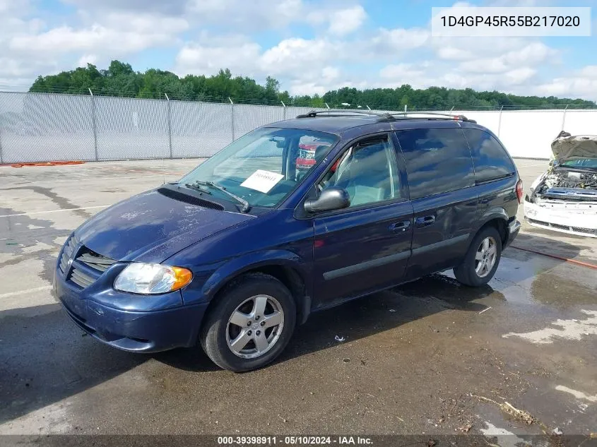 2005 Dodge Caravan Sxt VIN: 1D4GP45R55B217020 Lot: 39398911