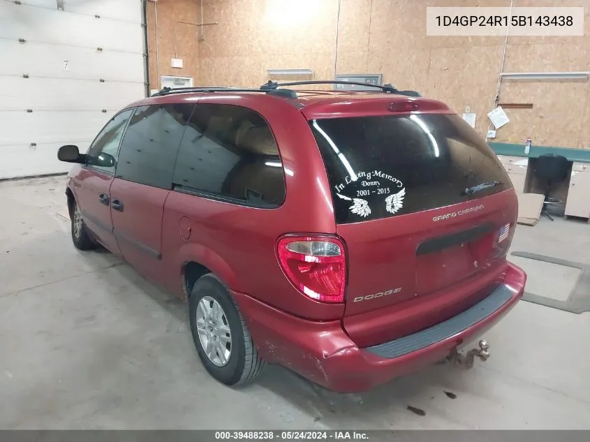 2005 Dodge Grand Caravan Se VIN: 1D4GP24R15B143438 Lot: 39488238