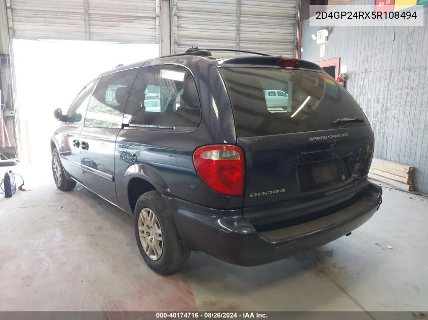 2005 Dodge Grand Caravan Se VIN: 2D4GP24RX5R108494 Lot: 40174716