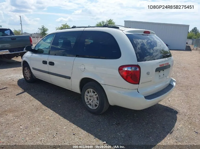 2005 Dodge Grand Caravan Se VIN: 1D8GP24R85B275451 Lot: 40228649