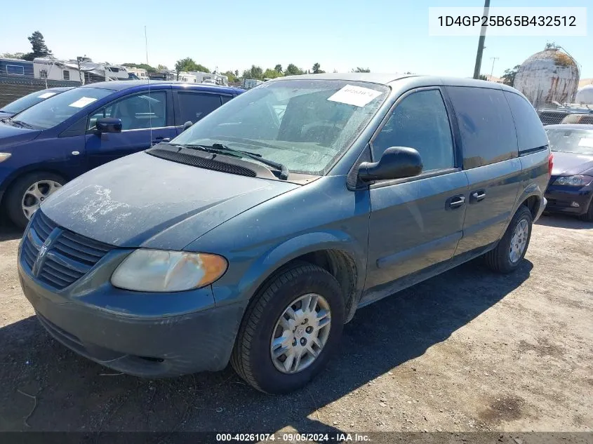 2005 Dodge Caravan Se VIN: 1D4GP25B65B432512 Lot: 40261074