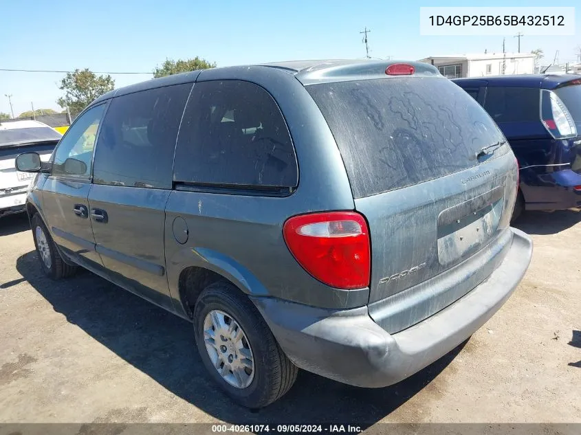 2005 Dodge Caravan Se VIN: 1D4GP25B65B432512 Lot: 40261074