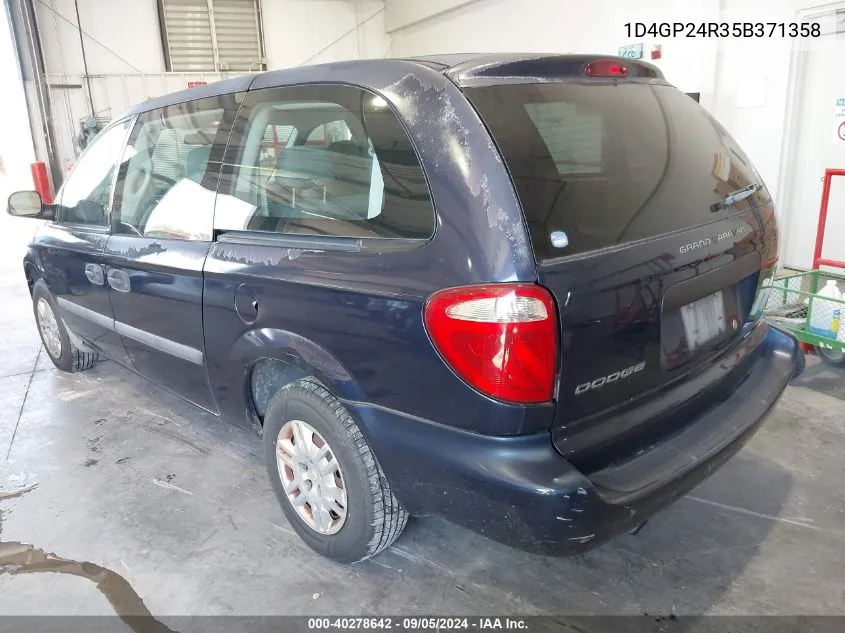 2005 Dodge Grand Caravan Se VIN: 1D4GP24R35B371358 Lot: 40278642