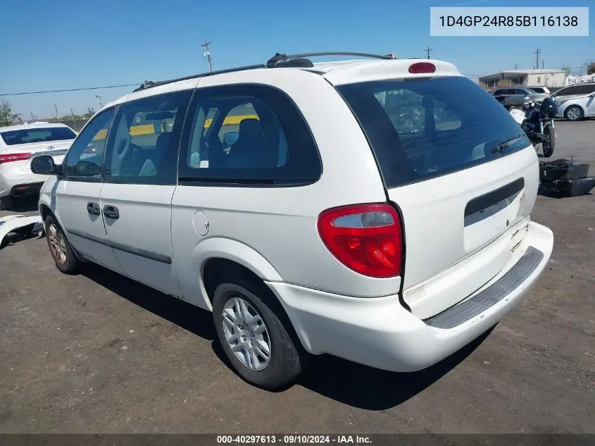 2005 Dodge Grand Caravan Se VIN: 1D4GP24R85B116138 Lot: 40297613