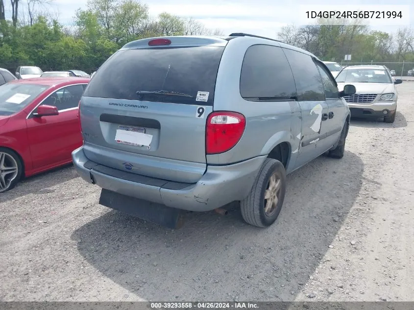 2006 Dodge Grand Caravan Se VIN: 1D4GP24R56B721994 Lot: 39293558