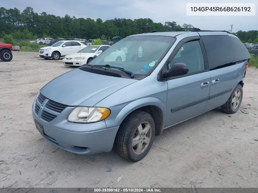 2006 Dodge Caravan Sxt VIN: 1D4GP45R66B626192 Lot: 39399162