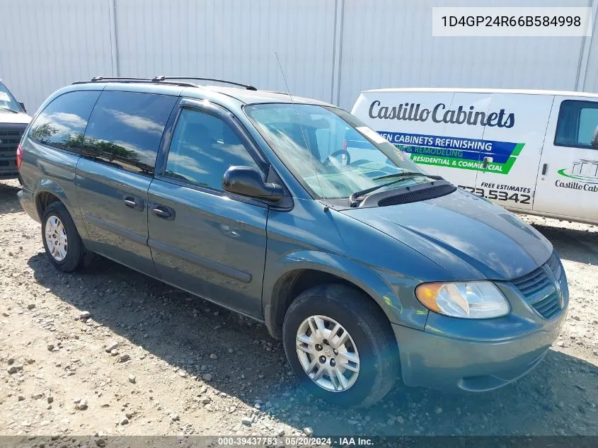 2006 Dodge Grand Caravan Se VIN: 1D4GP24R66B584998 Lot: 39437753