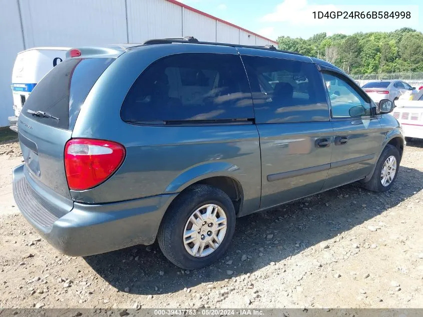 2006 Dodge Grand Caravan Se VIN: 1D4GP24R66B584998 Lot: 39437753