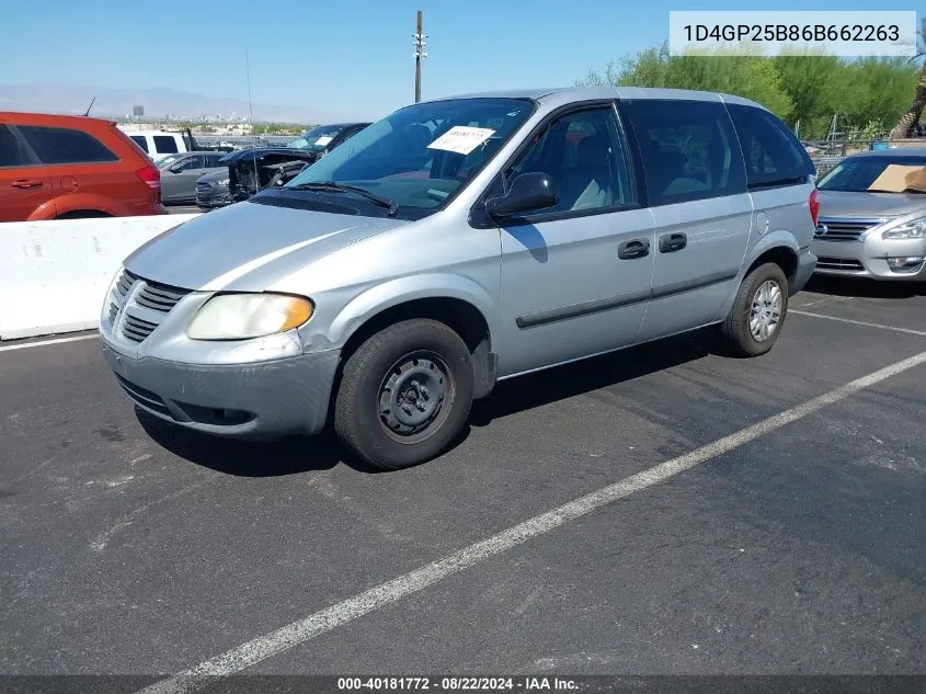 2006 Dodge Caravan Se VIN: 1D4GP25B86B662263 Lot: 40181772