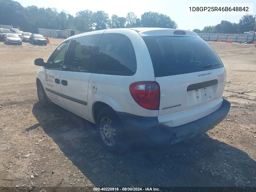 2006 Dodge Caravan Se VIN: 1D8GP25R46B648842 Lot: 40220916