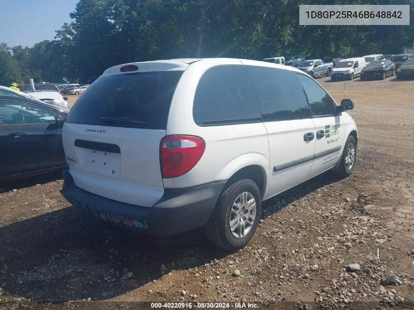 2006 Dodge Caravan Se VIN: 1D8GP25R46B648842 Lot: 40220916