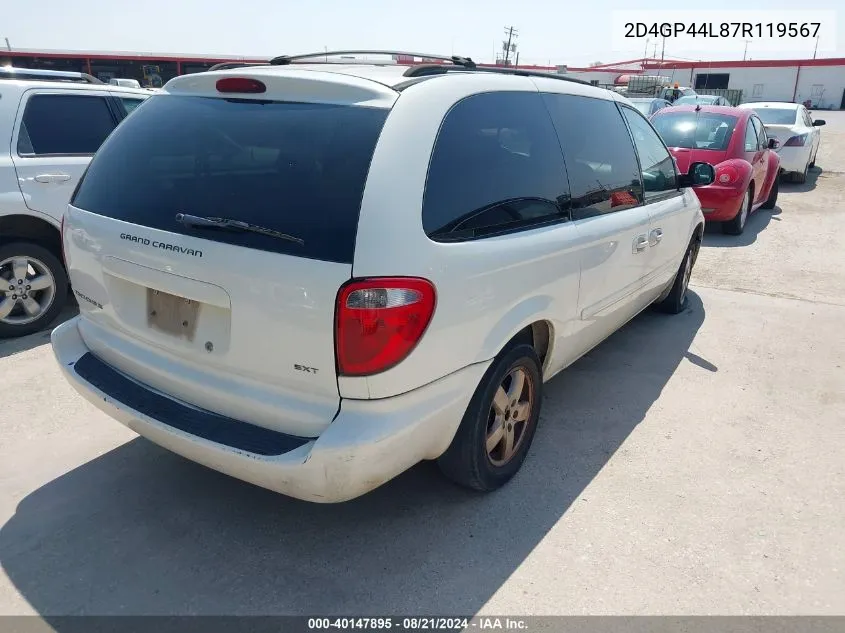 2007 Dodge Grand Caravan Sxt VIN: 2D4GP44L87R119567 Lot: 40147895