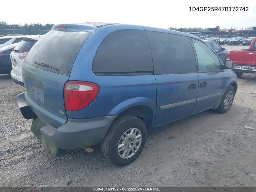 2007 Dodge Caravan Se VIN: 1D4GP25R47B172742 Lot: 40163192