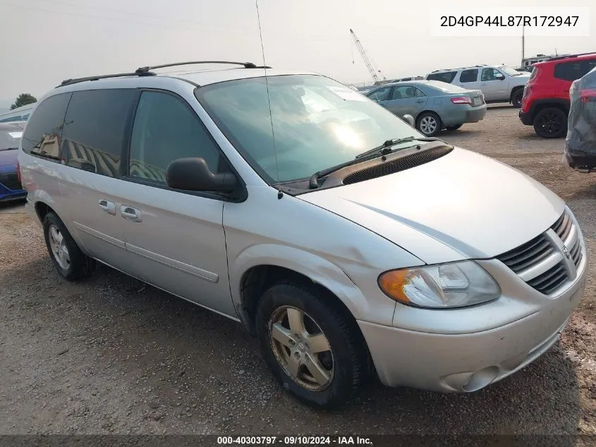 2007 Dodge Grand Caravan Sxt VIN: 2D4GP44L87R172947 Lot: 40303797