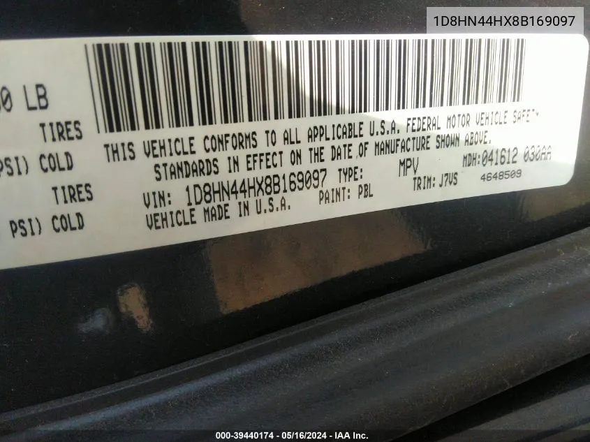 1D8HN44HX8B169097 2008 Dodge Grand Caravan Se