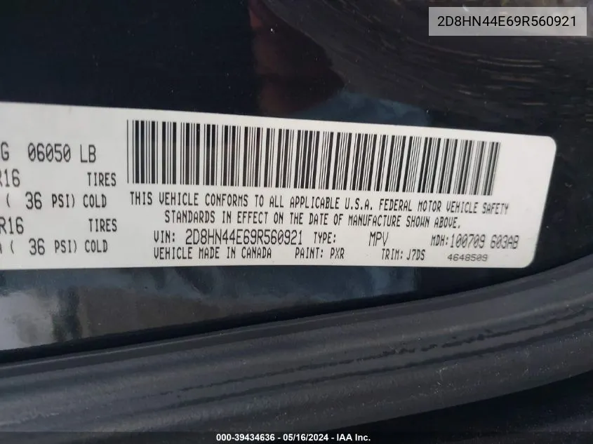 2009 Dodge Grand Caravan Se VIN: 2D8HN44E69R560921 Lot: 39434636