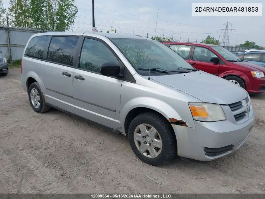 2010 Dodge Grand Caravan Se VIN: 2D4RN4DE0AR481853 Lot: 12009554