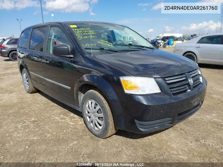 2010 Dodge Grand Caravan Se VIN: 2D4RN4DE0AR261760 Lot: 12099470