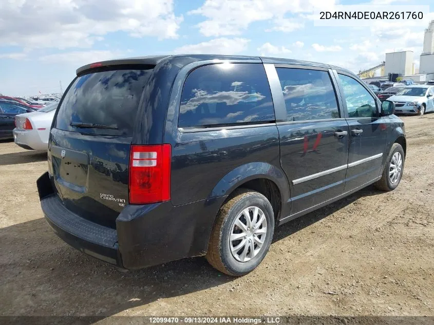 2010 Dodge Grand Caravan Se VIN: 2D4RN4DE0AR261760 Lot: 12099470