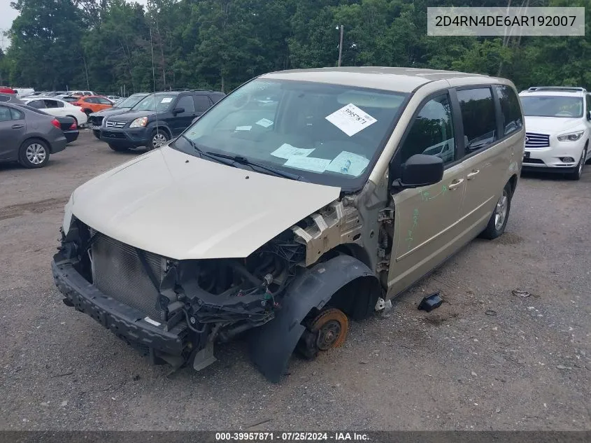 2010 Dodge Grand Caravan Se VIN: 2D4RN4DE6AR192007 Lot: 39957871