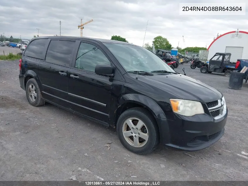 2011 Dodge Grand Caravan Express VIN: 2D4RN4DG8BR643604 Lot: 12013861