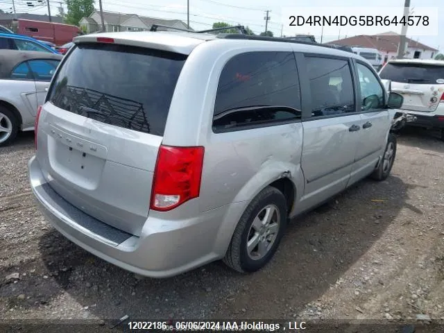 2011 Dodge Grand Caravan Se/Sxt VIN: 2D4RN4DG5BR644578 Lot: 12022186