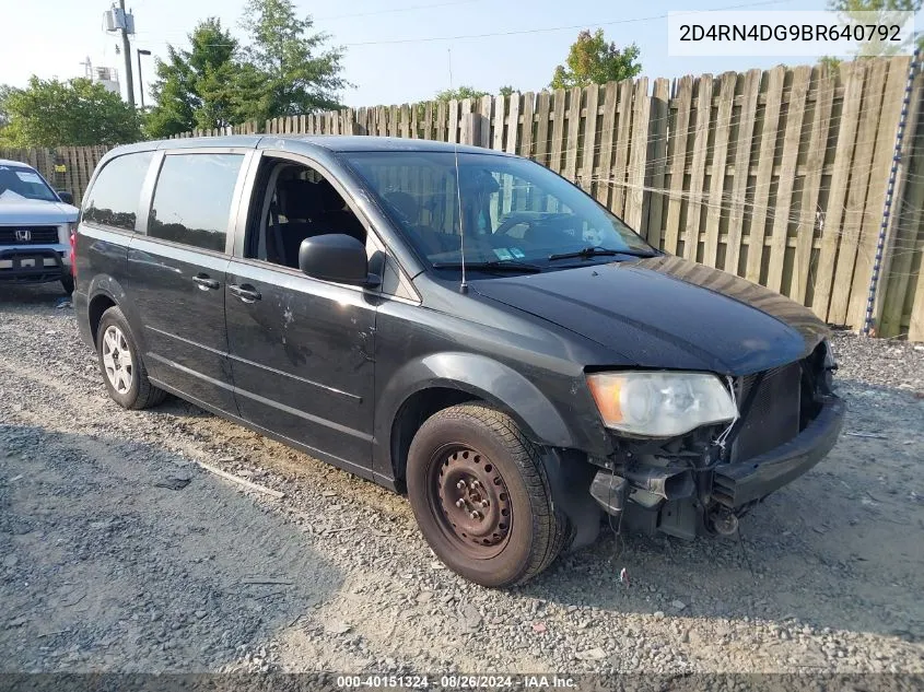 2011 Dodge Grand Caravan Express VIN: 2D4RN4DG9BR640792 Lot: 40151324