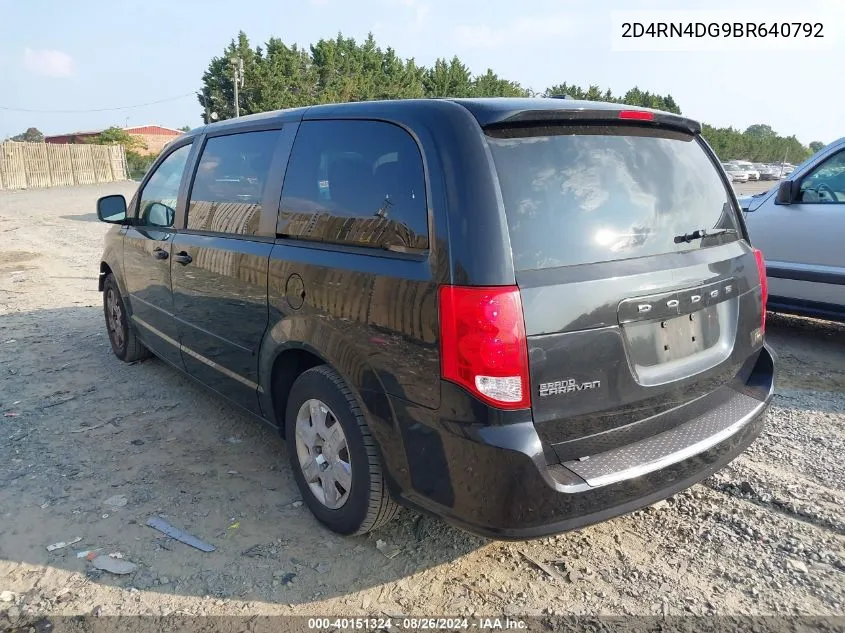 2011 Dodge Grand Caravan Express VIN: 2D4RN4DG9BR640792 Lot: 40151324