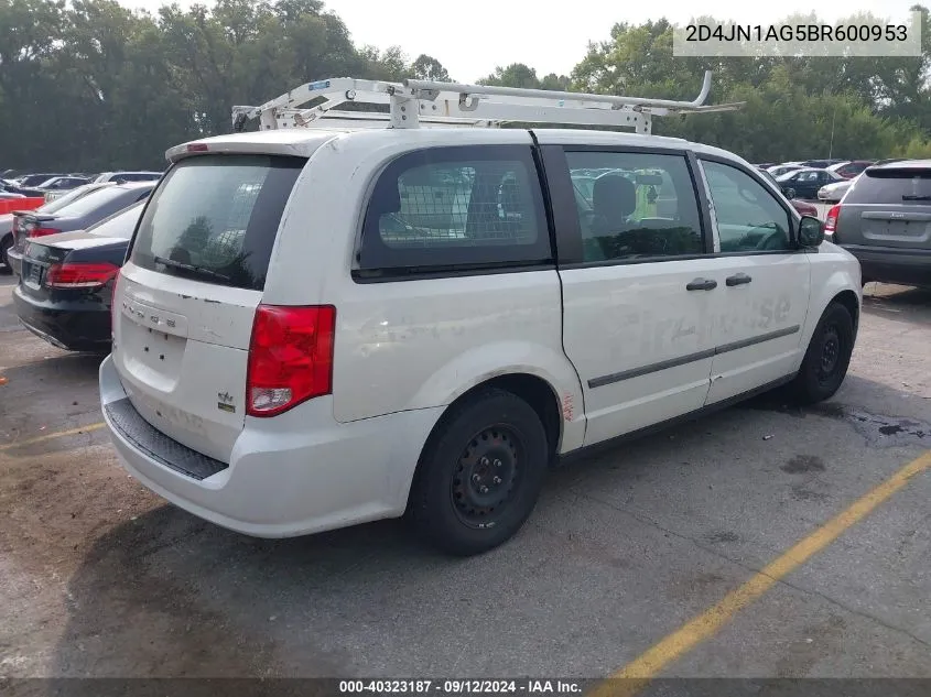 2011 Dodge Grand Caravan C/V VIN: 2D4JN1AG5BR600953 Lot: 40323187