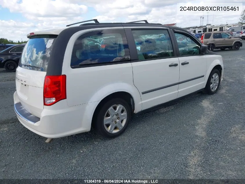 2012 Dodge Grand Caravan Se VIN: 2C4RDGBGXCR105461 Lot: 11304319