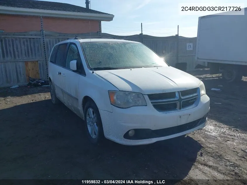 2C4RDGDG3CR217726 2012 Dodge Grand Caravan Crew