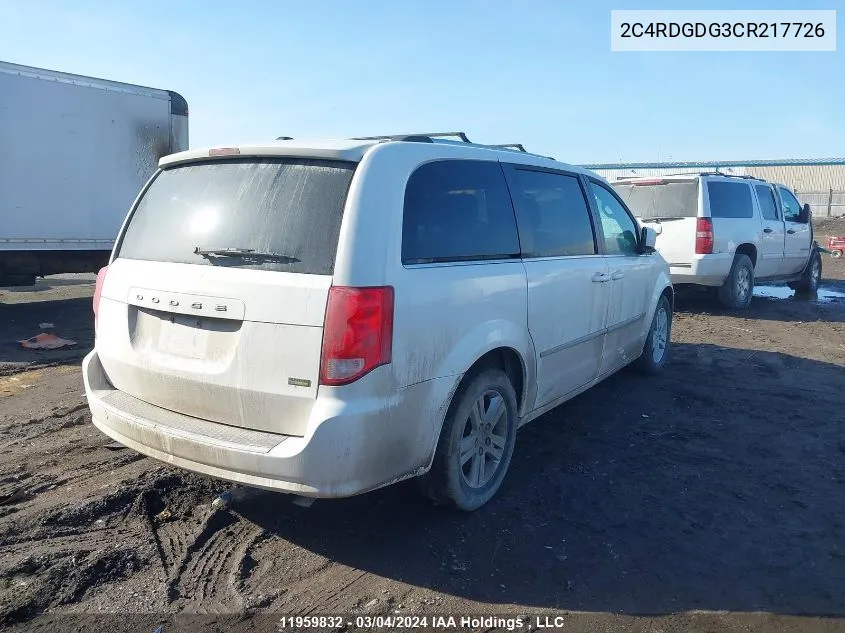 2012 Dodge Grand Caravan Crew VIN: 2C4RDGDG3CR217726 Lot: 11959832