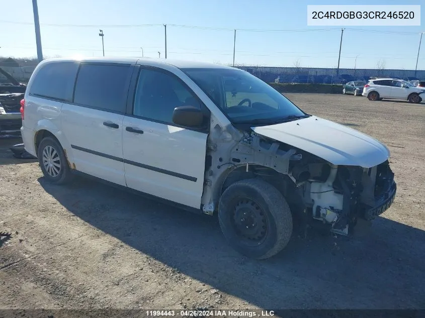 2012 Dodge Grand Caravan VIN: 2C4RDGBG3CR246520 Lot: 11994443