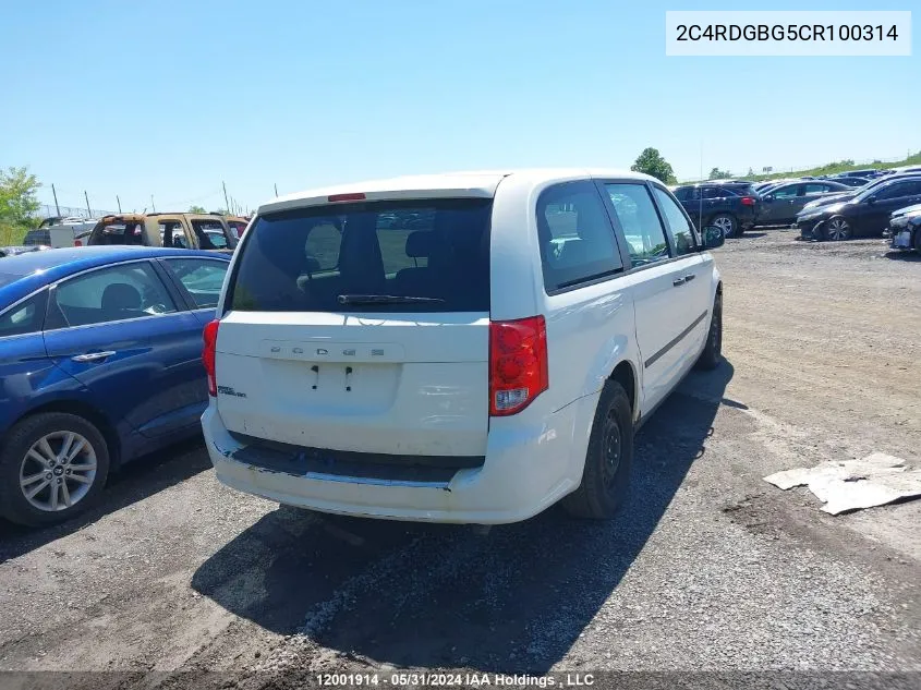 2C4RDGBG5CR100314 2012 Dodge Grand Caravan Se