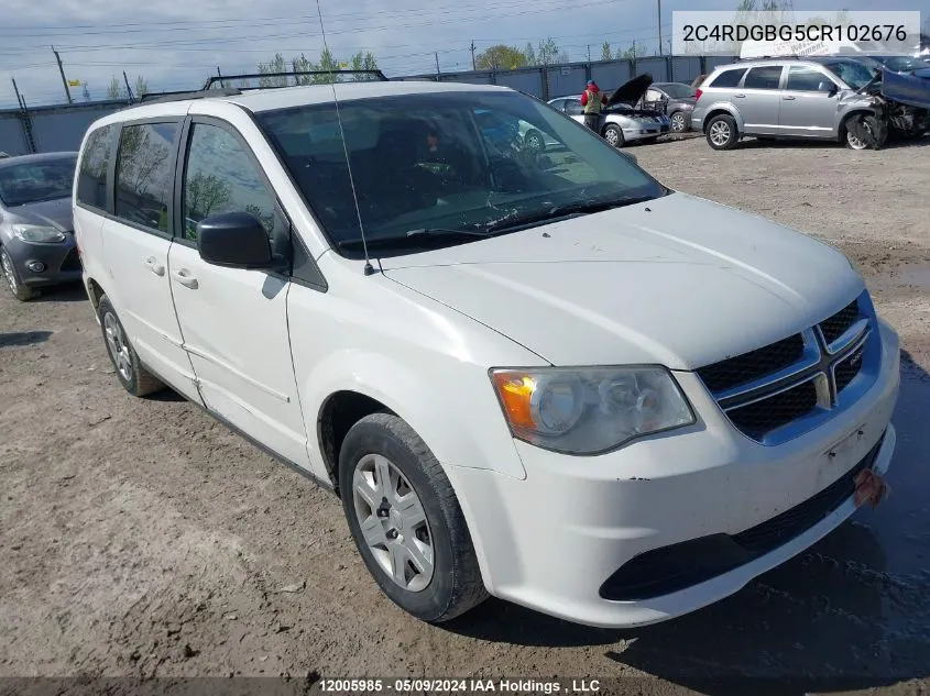 2C4RDGBG5CR102676 2012 Dodge Grand Caravan Se/Sxt