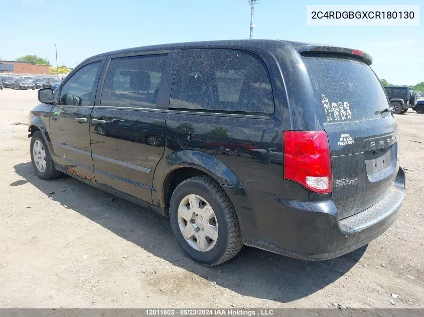 2012 Dodge Grand Caravan Se VIN: 2C4RDGBGXCR180130 Lot: 12011803