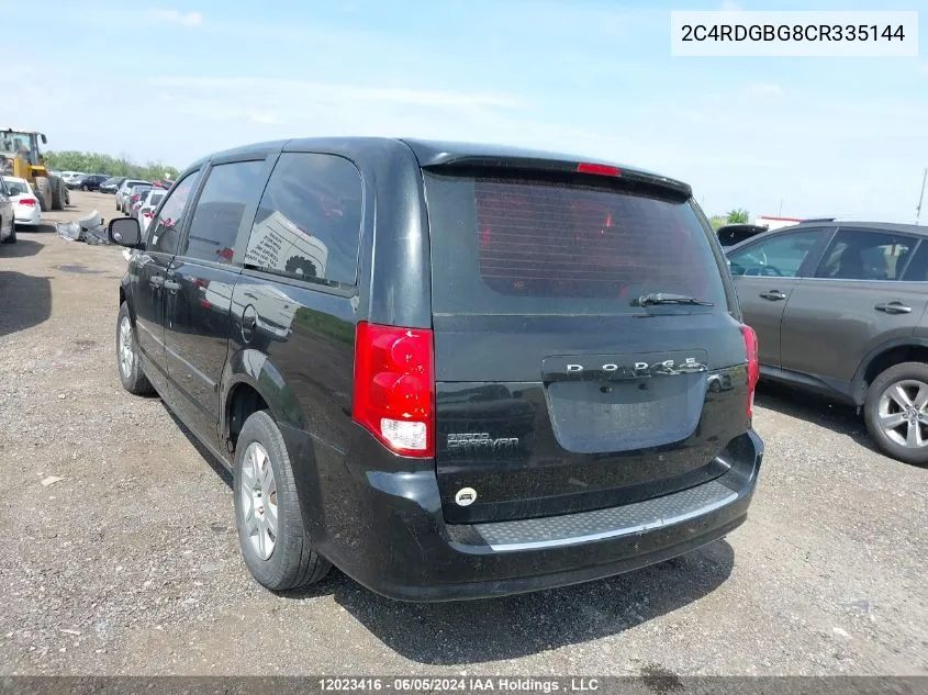 2C4RDGBG8CR335144 2012 Dodge Grand Caravan Se/Sxt