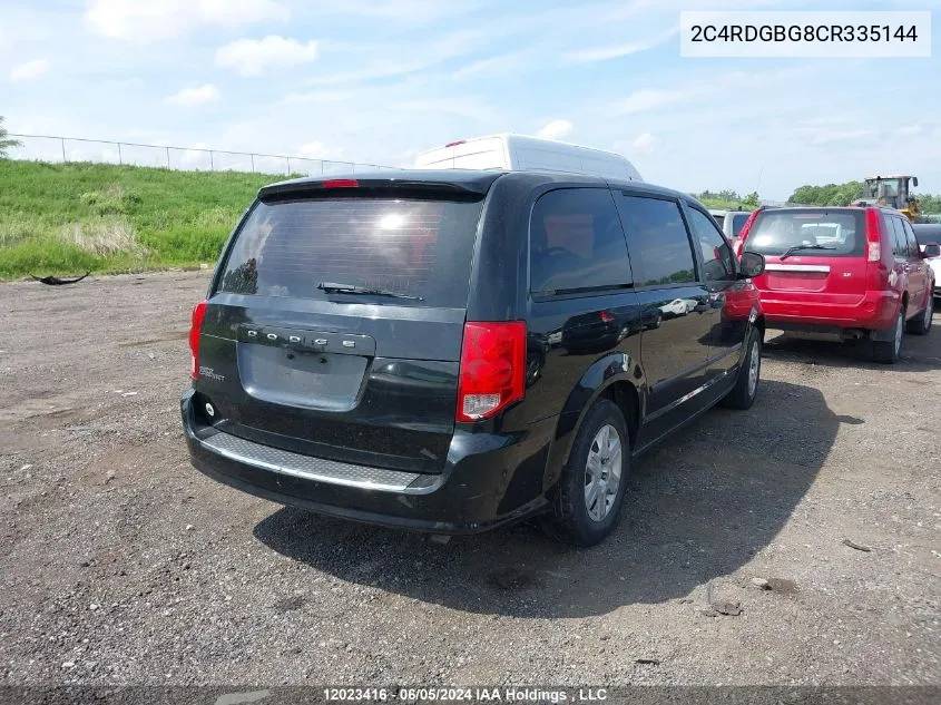 2012 Dodge Grand Caravan Se/Sxt VIN: 2C4RDGBG8CR335144 Lot: 12023416