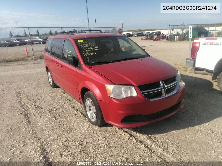 2C4RDGBG0CR241274 2012 Dodge Grand Caravan Se/Sxt