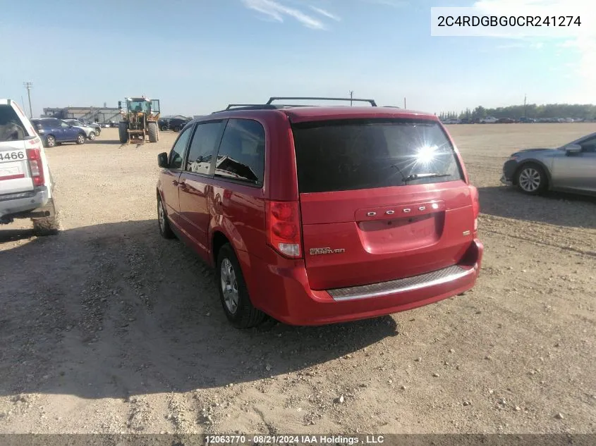 2012 Dodge Grand Caravan Se/Sxt VIN: 2C4RDGBG0CR241274 Lot: 12063770