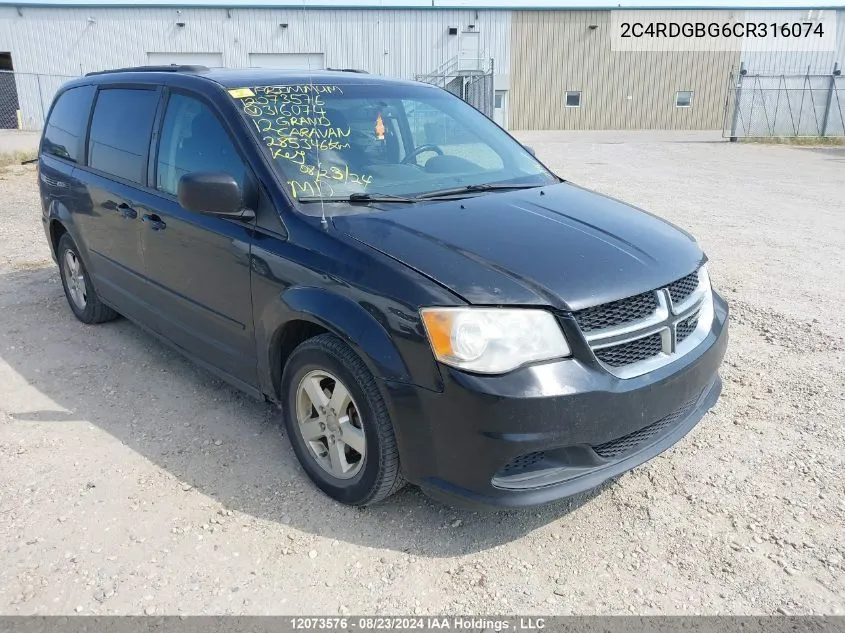 2012 Dodge Grand Caravan Se VIN: 2C4RDGBG6CR316074 Lot: 12073576