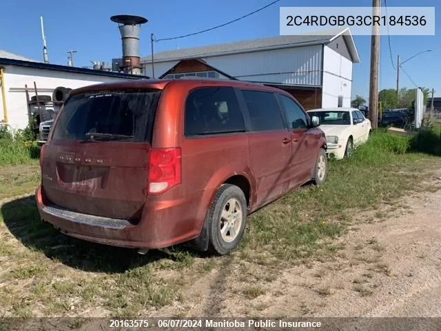 2012 Dodge Grand Caravan Se VIN: 2C4RDGBG3CR184536 Lot: 20163575